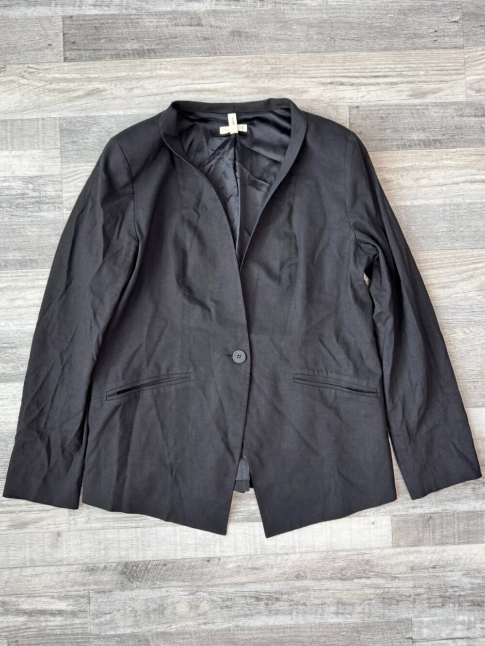Eileen Fisher Black Linen Blend Blazer Women's Large Career D40